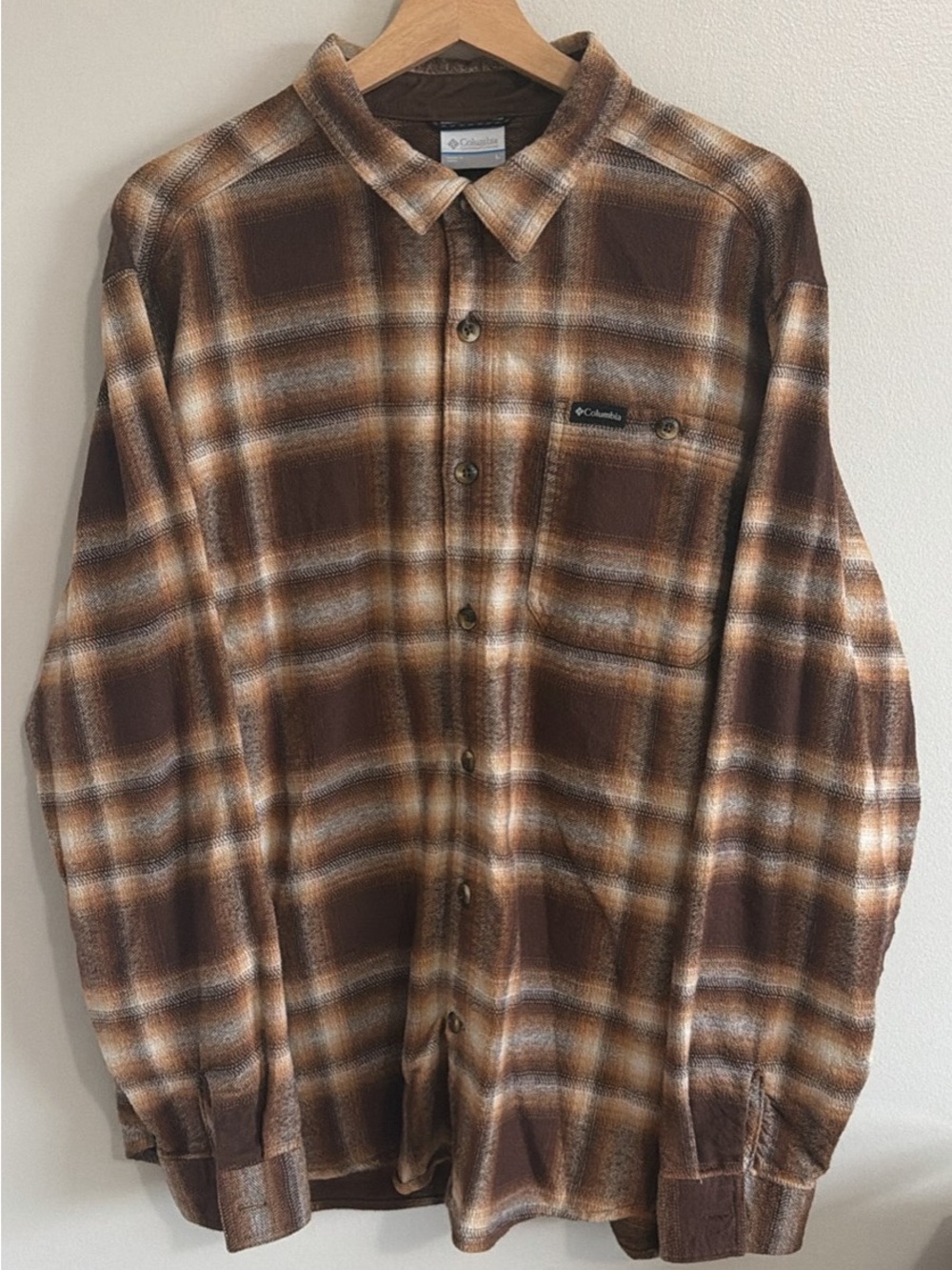 Columbia Brown and Cream Plaid Button-Down Shirt